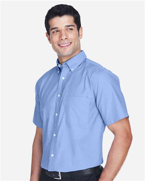 Harriton Men's Oxford Short Sleeve with Stain-Release - M600S Light Blue