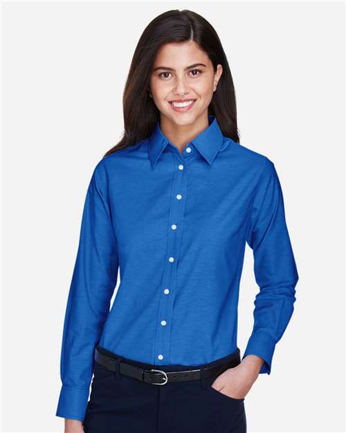 Harriton Women's Long Sleeve Oxford Dress Shirt - M600W French Blue