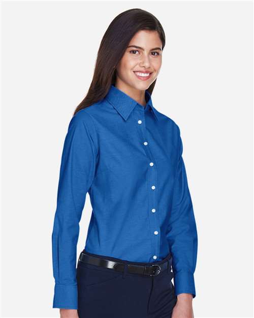 Harriton Women's Long Sleeve Oxford Dress Shirt - M600W French Blue