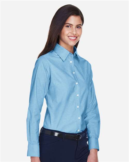 Harriton Women's Long Sleeve Oxford Dress Shirt - M600W Light Blue