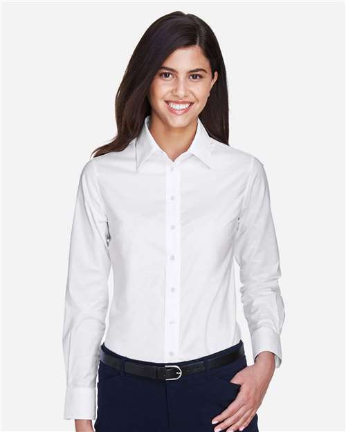 Harriton Women's Long Sleeve Oxford Dress Shirt - M600W White