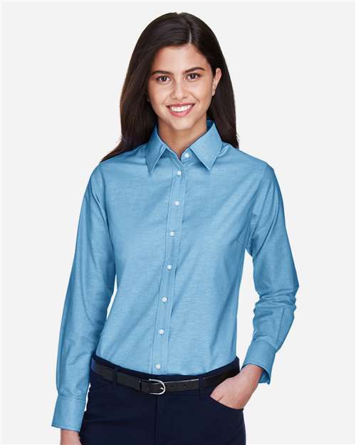 Harriton Women's Long Sleeve Oxford Dress Shirt - M600W Light Blue