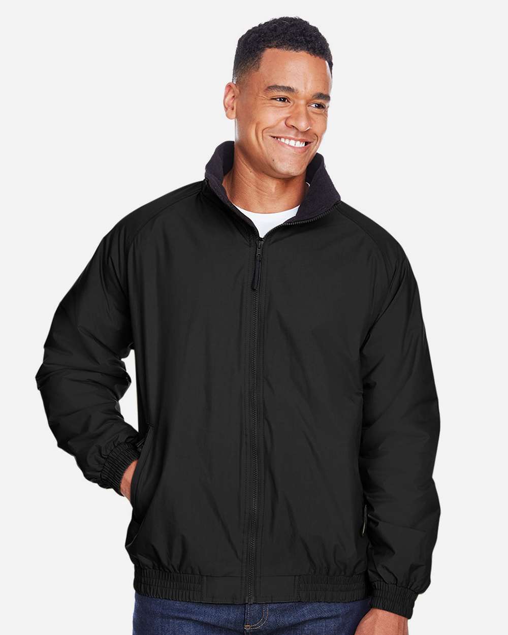 Harriton Unisex Fleece Lined Nylon Jacket - M740 Black- Black