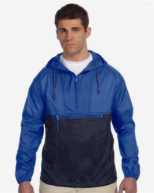 Harriton Unisex Packable Hooded Nylon Jacket - M750 Royal- Navy