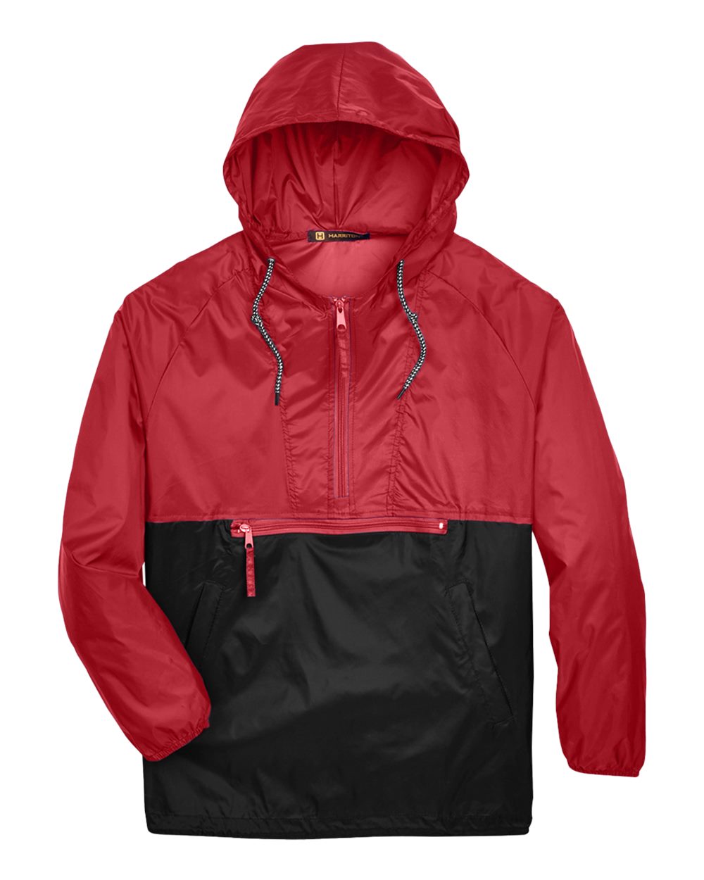 Harriton Unisex Packable Hooded Nylon Jacket - M750 Red- Black