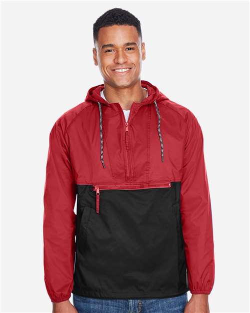 Harriton Unisex Packable Hooded Nylon Jacket - M750 Red- Black