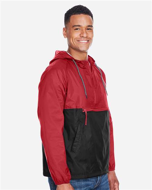 Harriton Unisex Packable Hooded Nylon Jacket - M750 Red- Black