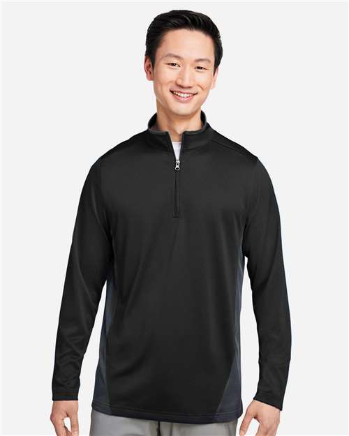 Harriton Men's Flash Snag Protection Plus IL Colorblock Quarter-Zip Pullover - M786 Black- Dark Charcoal