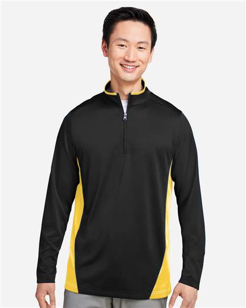 Harriton Men's Flash Snag Protection Plus IL Colorblock Quarter-Zip Pullover - M786 Black- Sunray Yellow