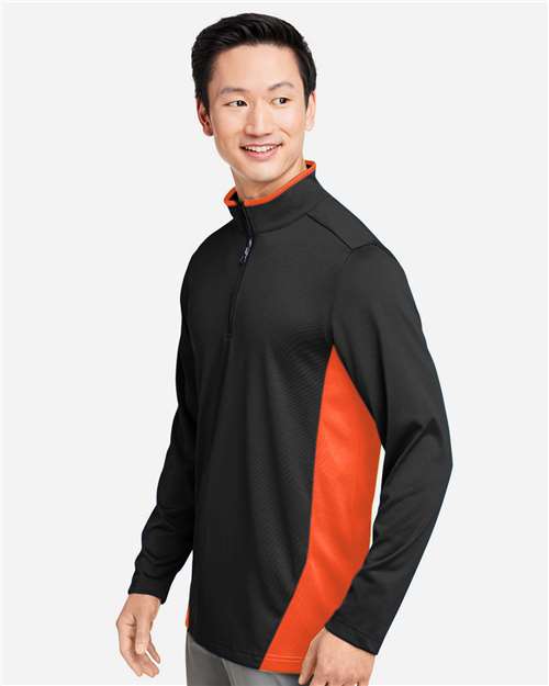 Harriton Men's Flash Snag Protection Plus IL Colorblock Quarter-Zip Pullover - M786 Black- Team Orange
