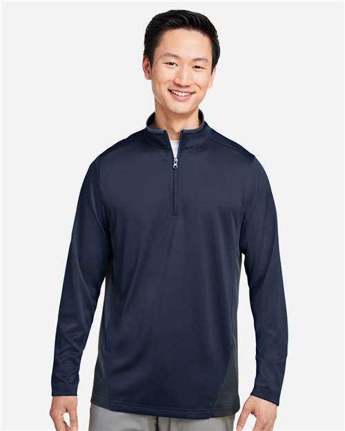 Harriton Men's Flash Snag Protection Plus IL Colorblock Quarter-Zip Pullover - M786 Dark Navy- Dark Charcoal