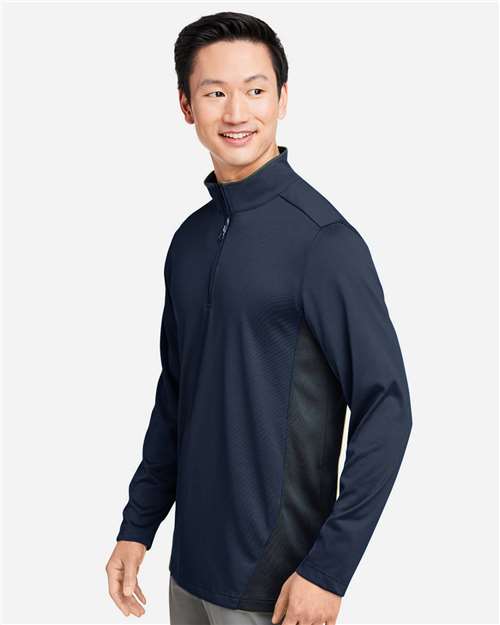 Harriton Men's Flash Snag Protection Plus IL Colorblock Quarter-Zip Pullover - M786 Dark Navy- Dark Charcoal