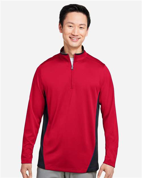 Harriton Men's Flash Snag Protection Plus IL Colorblock Quarter-Zip Pullover - M786 Red- Black