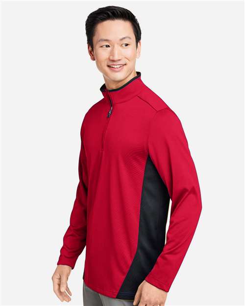 Harriton Men's Flash Snag Protection Plus IL Colorblock Quarter-Zip Pullover - M786 Red- Black