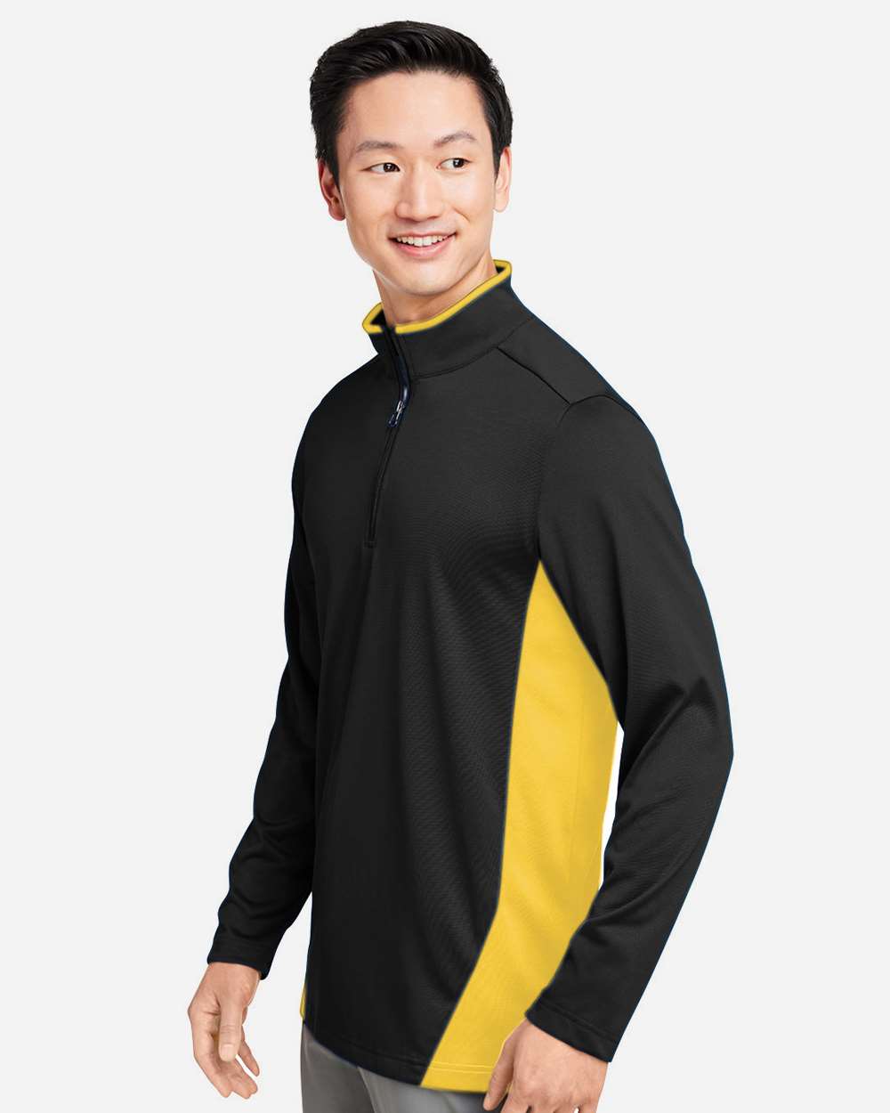 Harriton Men's Flash Snag Protection Plus IL Colorblock Quarter-Zip Pullover - M786 Black- Sunray Yellow