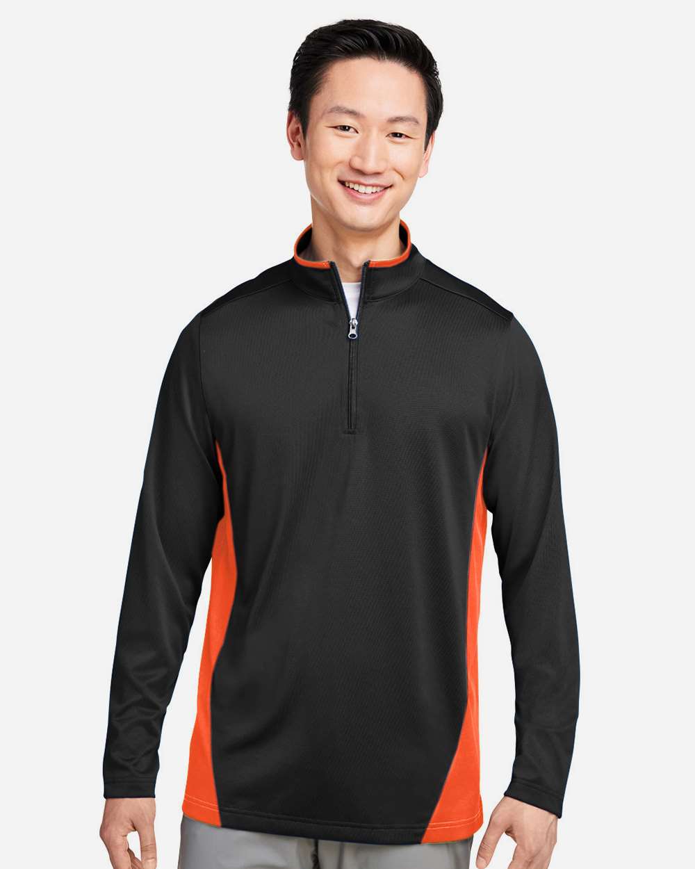 Harriton Men's Flash Snag Protection Plus IL Colorblock Quarter-Zip Pullover - M786 Black- Team Orange