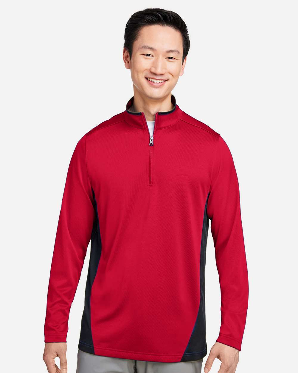 Harriton Men's Flash Snag Protection Plus IL Colorblock Quarter-Zip Pullover - M786 Red- Black