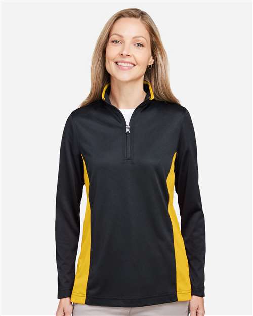Harriton Women's Flash Snag Protection Plus IL Colorblock Quarter-Zip Pullover - M786W Black- Sunray Yellow
