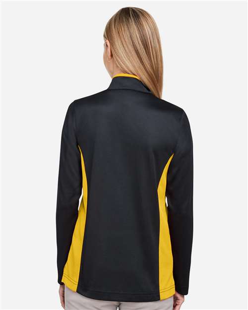 Harriton Women's Flash Snag Protection Plus IL Colorblock Quarter-Zip Pullover - M786W Black- Sunray Yellow