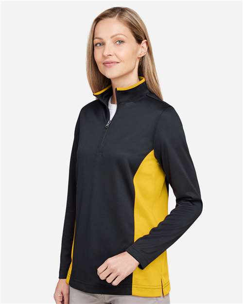 Harriton Women's Flash Snag Protection Plus IL Colorblock Quarter-Zip Pullover - M786W Black- Sunray Yellow