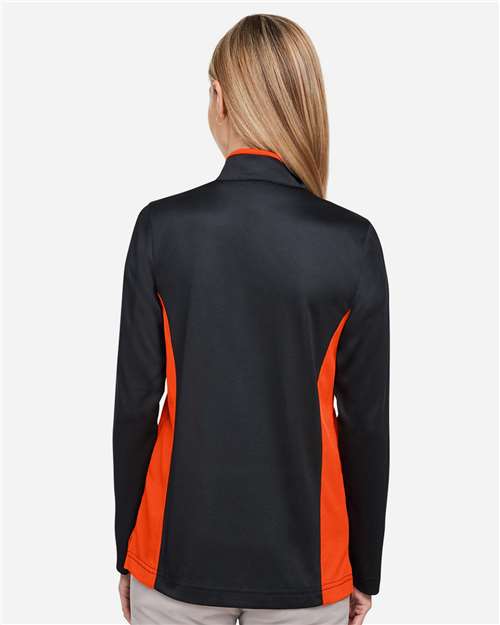 Harriton Women's Flash Snag Protection Plus IL Colorblock Quarter-Zip Pullover - M786W Black- Team Orange