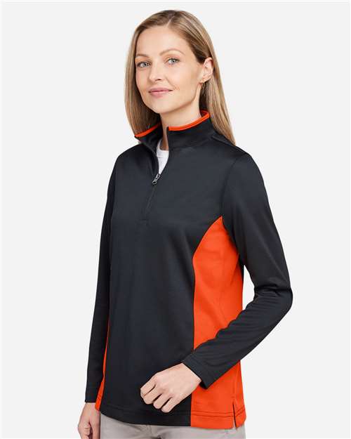 Harriton Women's Flash Snag Protection Plus IL Colorblock Quarter-Zip Pullover - M786W Black- Team Orange