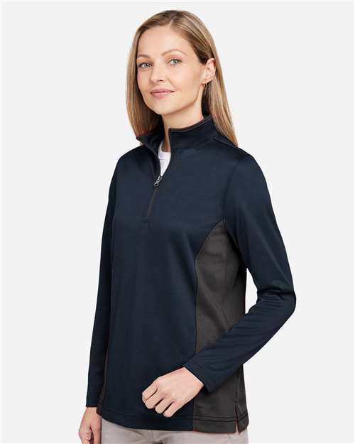 Harriton Women's Flash Snag Protection Plus IL Colorblock Quarter-Zip Pullover - M786W Dark Navy- Dark Charcoal