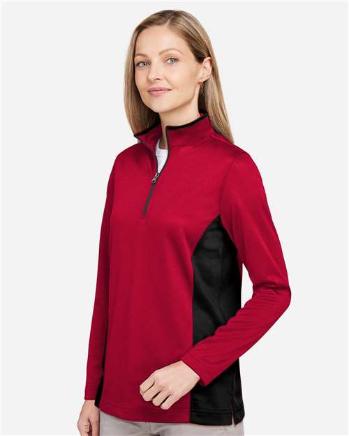 Harriton Women's Flash Snag Protection Plus IL Colorblock Quarter-Zip Pullover - M786W Red- Black