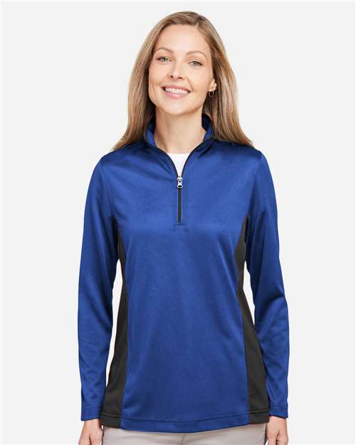 Harriton Women's Flash Snag Protection Plus IL Colorblock Quarter-Zip Pullover - M786W True Royal- Black