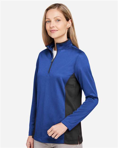 Harriton Women's Flash Snag Protection Plus IL Colorblock Quarter-Zip Pullover - M786W True Royal- Black