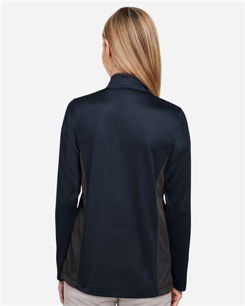 Harriton Women's Flash Snag Protection Plus IL Colorblock Quarter-Zip Pullover - M786W Dark Navy- Dark Charcoal