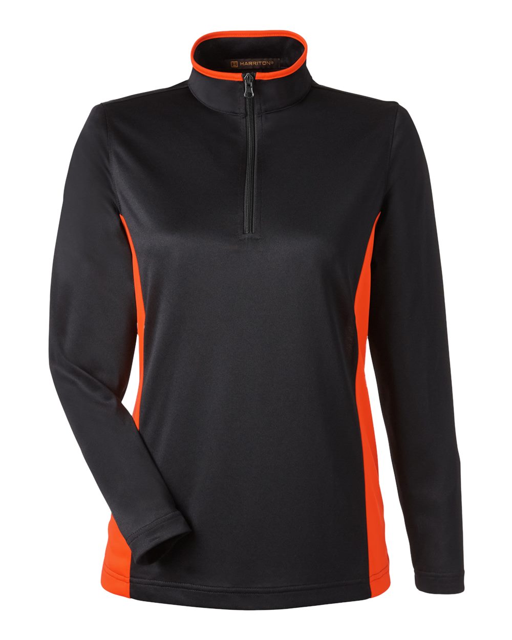 Harriton Women's Flash Snag Protection Plus IL Colorblock Quarter-Zip Pullover - M786W Black- Team Orange