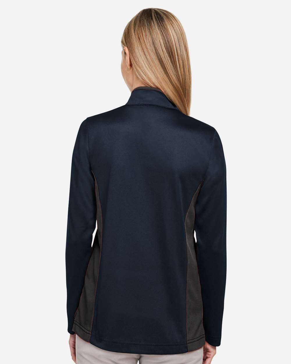 Harriton Women's Flash Snag Protection Plus IL Colorblock Quarter-Zip Pullover - M786W Dark Navy- Dark Charcoal