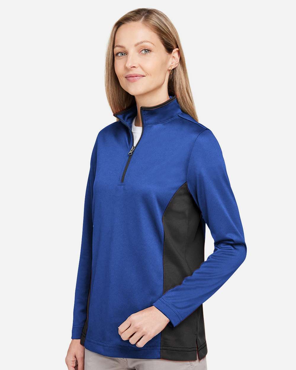 Harriton Women's Flash Snag Protection Plus IL Colorblock Quarter-Zip Pullover - M786W True Royal- Black