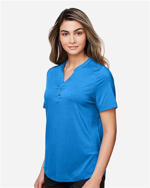 North End Women's JAQ Snap-Up Stretch Performance Polo - NE100W Light Nautical Blue