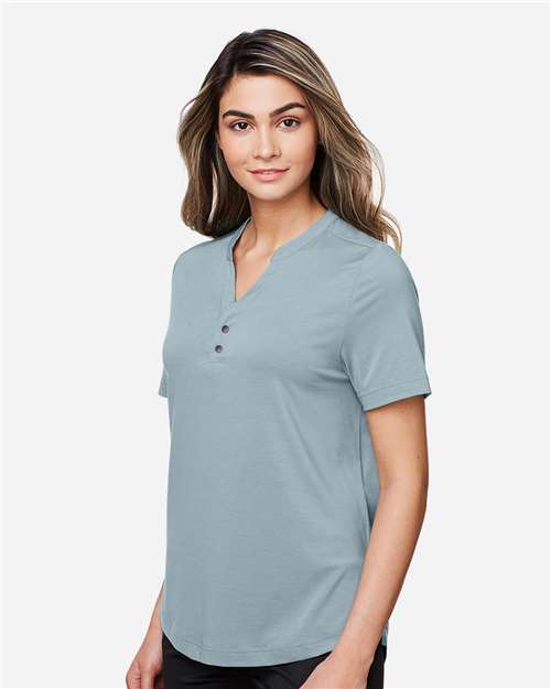 North End Women's JAQ Snap-Up Stretch Performance Polo - NE100W Opal Blue