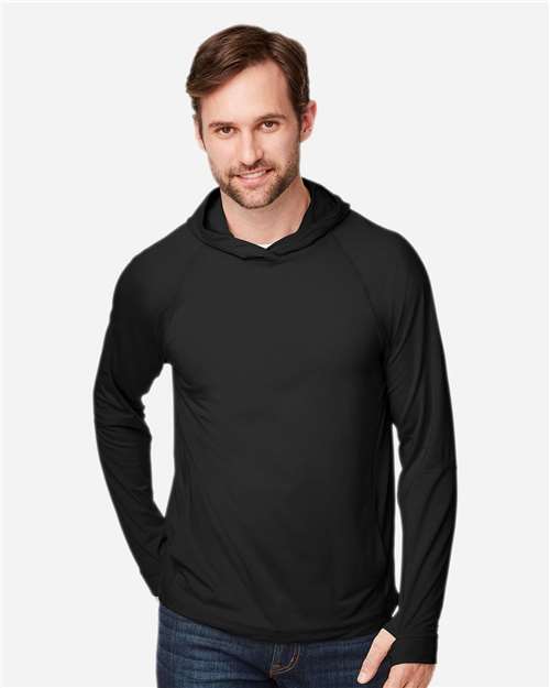 North End Unisex JAQ Stretch Performance Hooded Long Sleeve T-Shirt - NE105 Black