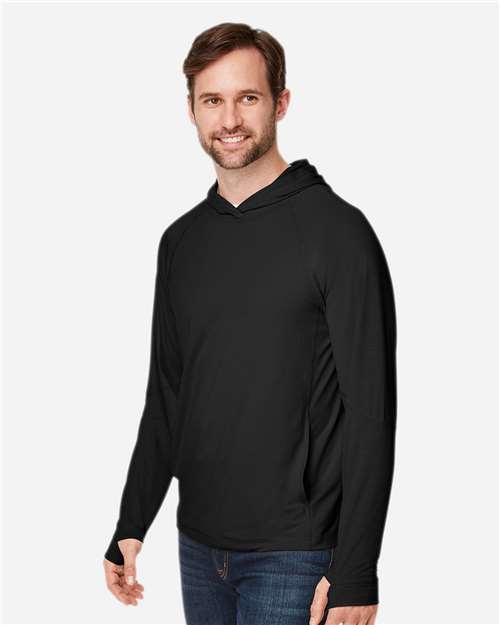 North End Unisex JAQ Stretch Performance Hooded Long Sleeve T-Shirt - NE105 Black