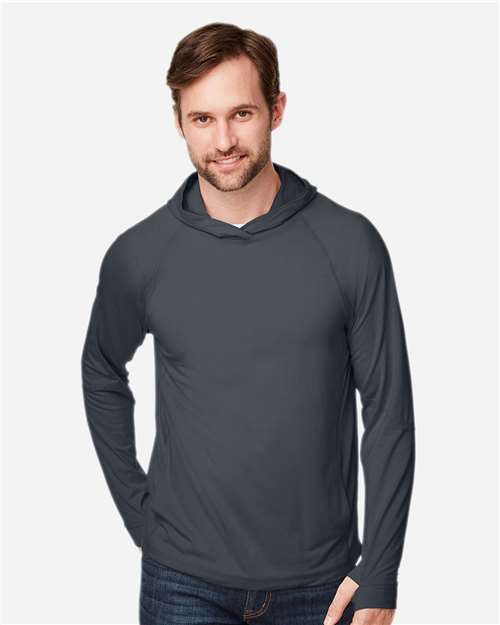 North End Unisex JAQ Stretch Performance Hooded Long Sleeve T-Shirt - NE105 Carbon