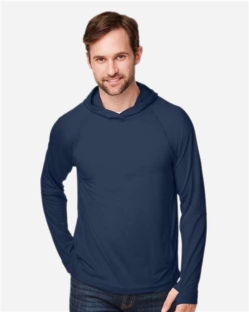North End Unisex JAQ Stretch Performance Hooded Long Sleeve T-Shirt - NE105 Classic Navy