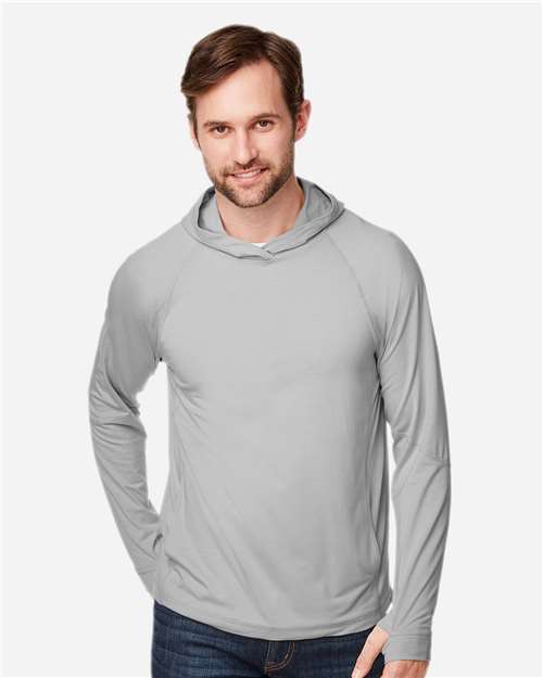 North End Unisex JAQ Stretch Performance Hooded Long Sleeve T-Shirt - NE105 Platinum