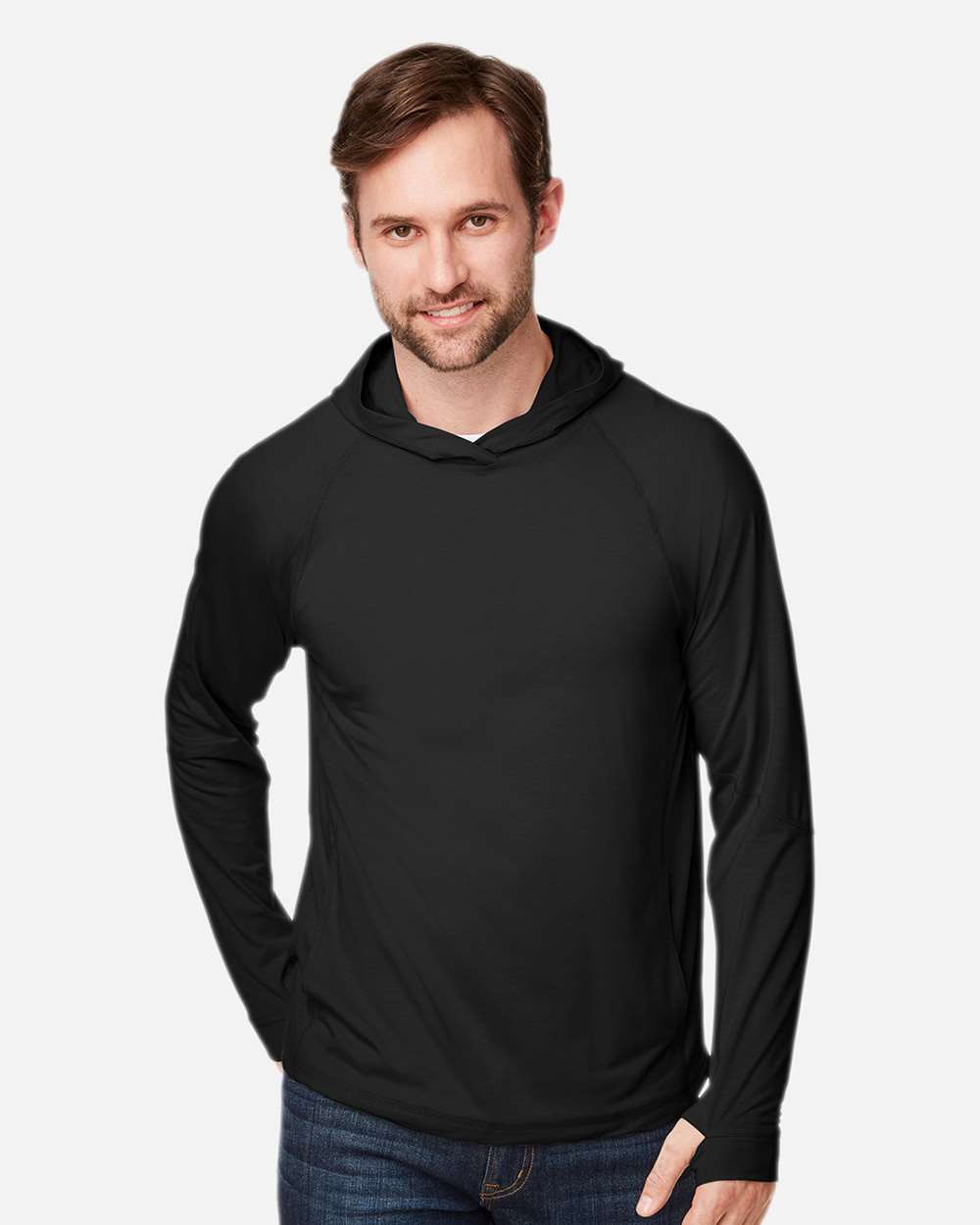 North End Unisex JAQ Stretch Performance Hooded Long Sleeve T-Shirt - NE105 Black