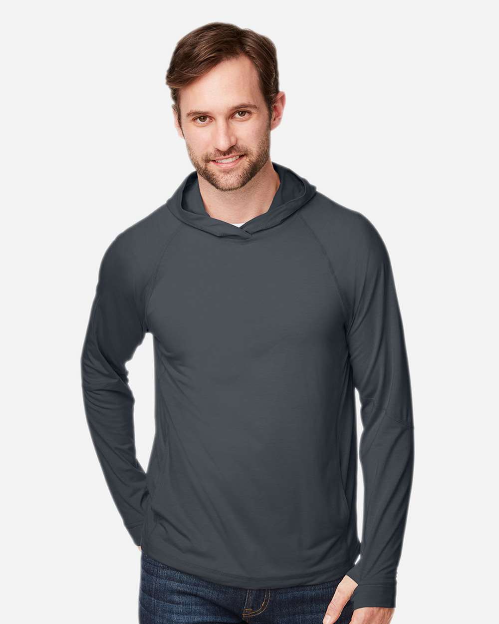 North End Unisex JAQ Stretch Performance Hooded Long Sleeve T-Shirt - NE105 Carbon