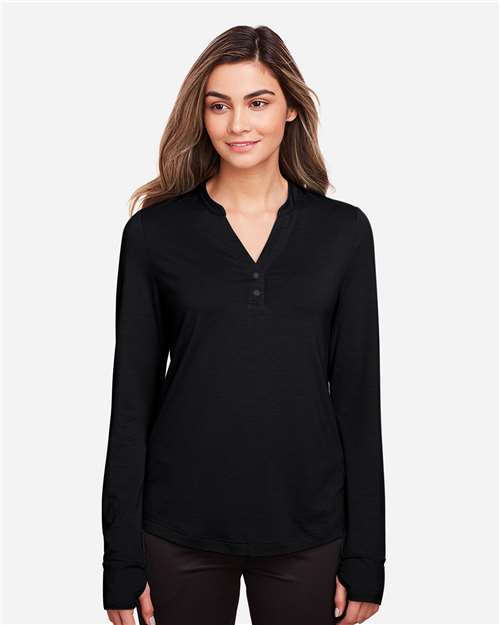 North End Women's JAQ Stretch Performance V-Neck Snap Pullover - NE400W Black