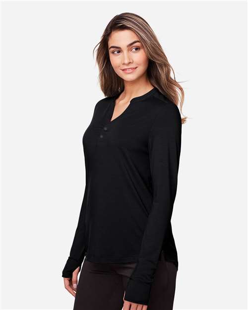North End Women's JAQ Stretch Performance V-Neck Snap Pullover - NE400W Black