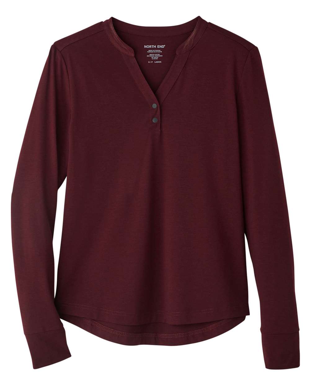 North End Women's JAQ Stretch Performance V-Neck Snap Pullover - NE400W Burgundy