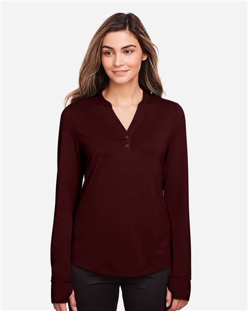 North End Women's JAQ Stretch Performance V-Neck Snap Pullover - NE400W Burgundy