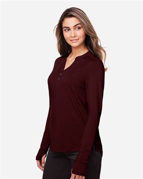 North End Women's JAQ Stretch Performance V-Neck Snap Pullover - NE400W Burgundy