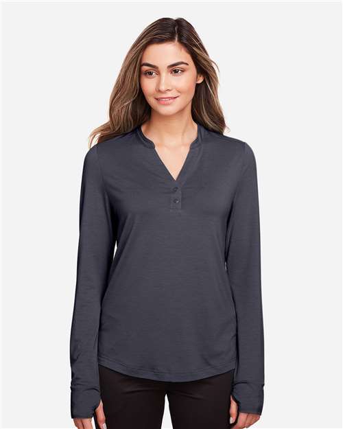 North End Women's JAQ Stretch Performance V-Neck Snap Pullover - NE400W Carbon