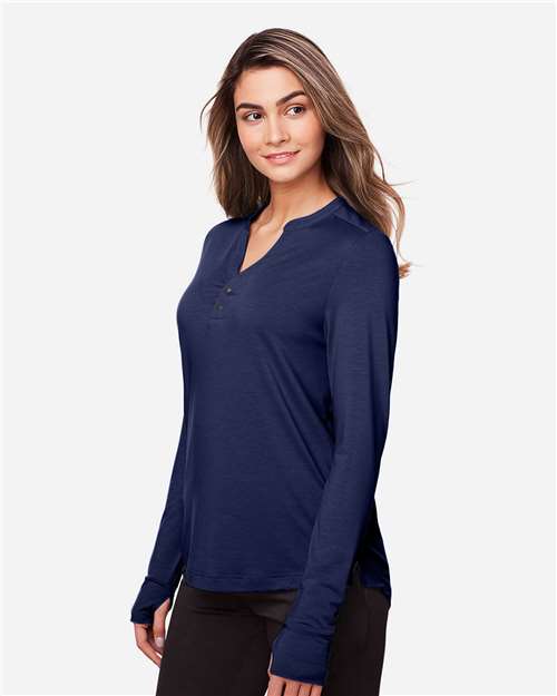 North End Women's JAQ Stretch Performance V-Neck Snap Pullover - NE400W Classic Navy